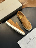 Chevron-effect suede loafers
