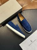 Chevron-effect suede loafers