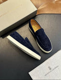 Chevron-effect suede loafers