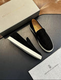 Chevron-effect suede loafers